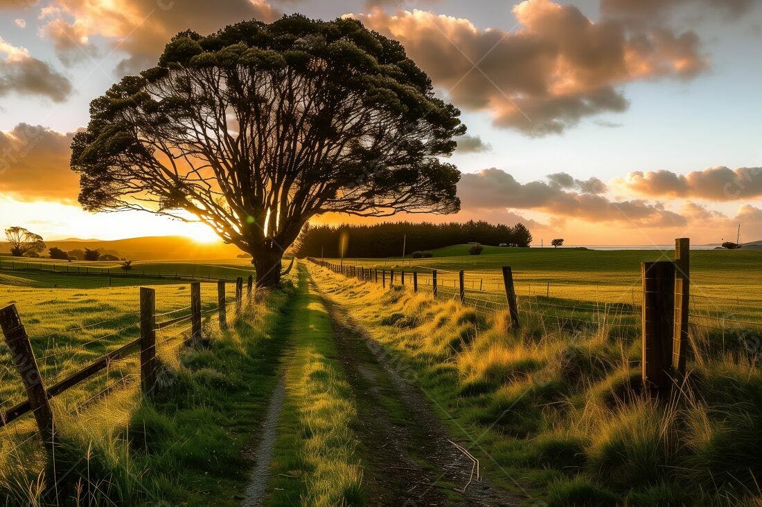 Caminho rural ao pôr do sol