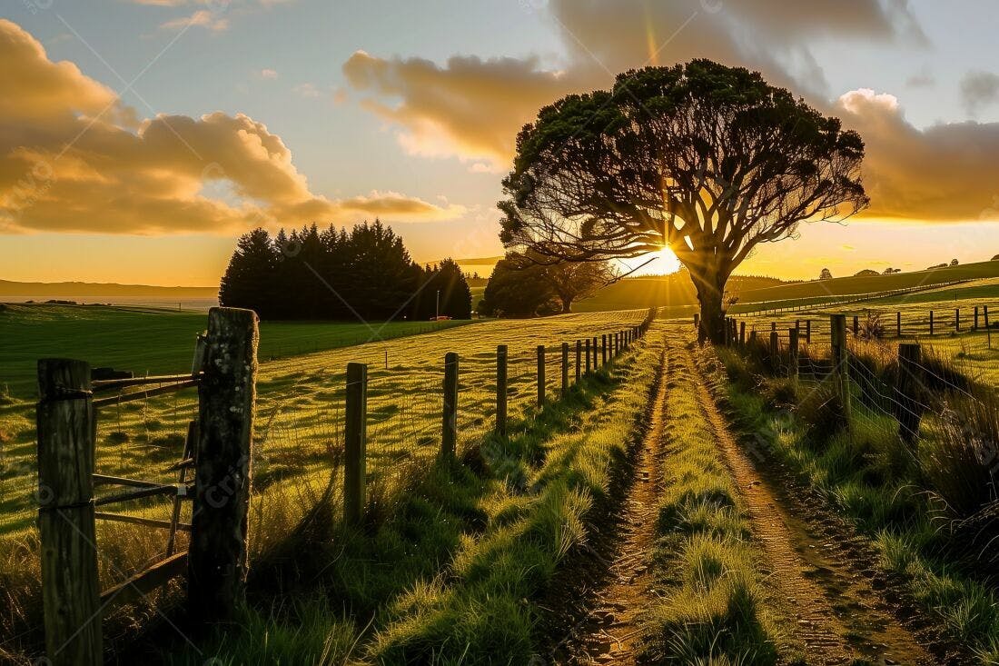 Caminho rural ao pôr do sol