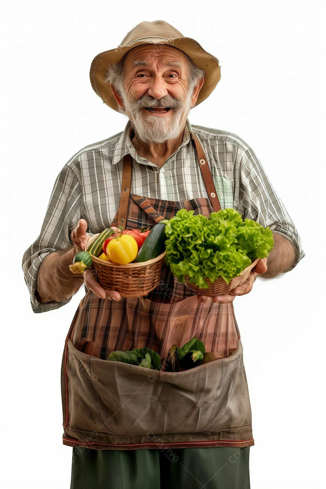 Fazendeiro sorridente com legumes frescos