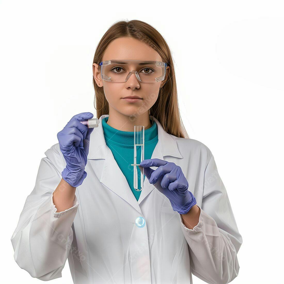 Cientista mulher analisando amostra em laboratório