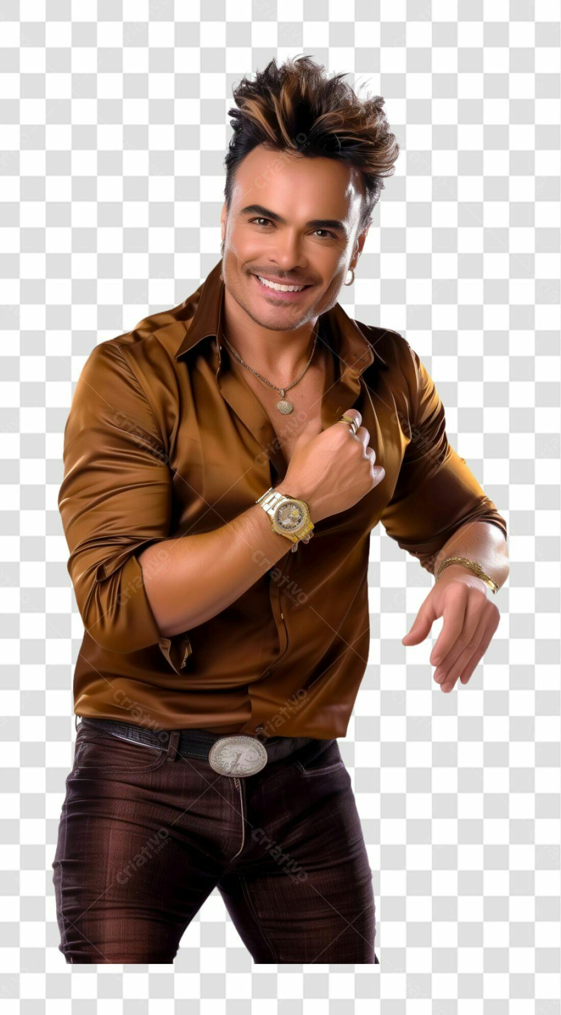 Imagem PNG com fundo transparente Cantor em camisa marrom