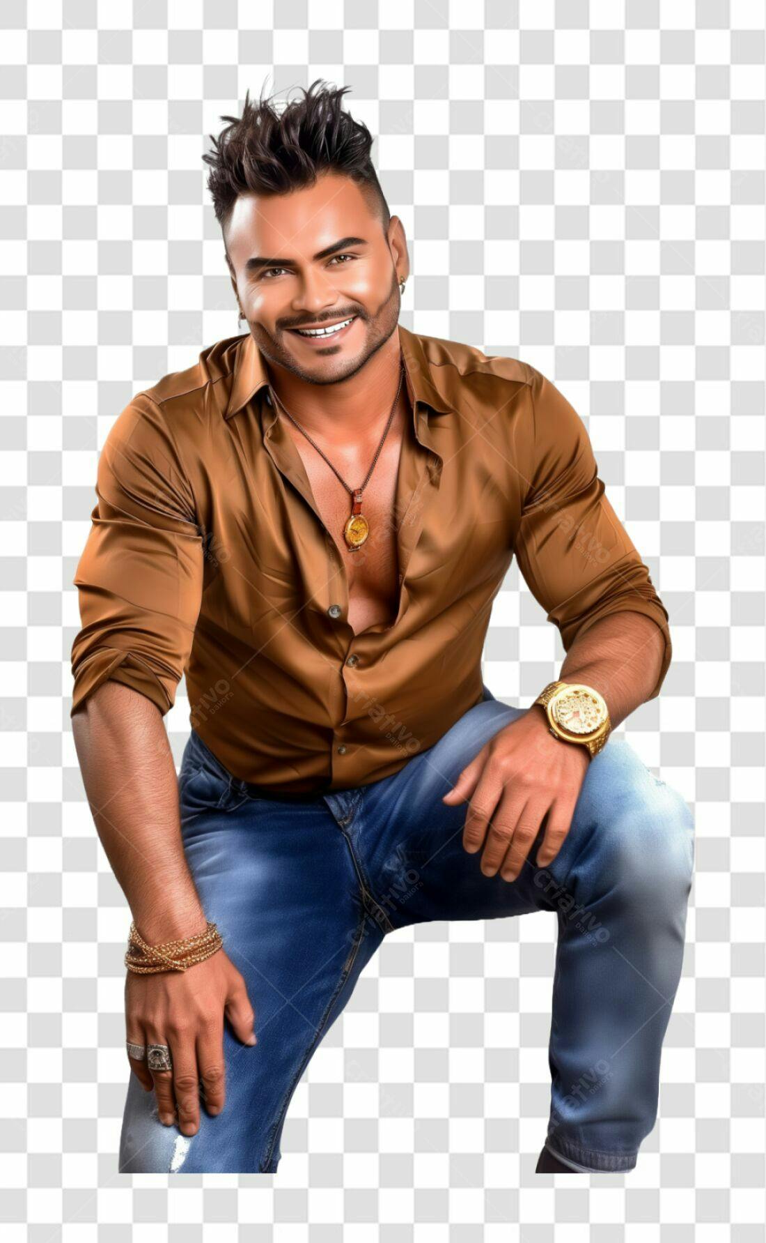 Imagem PNG com fundo transparente Homem camisa marrom jeans