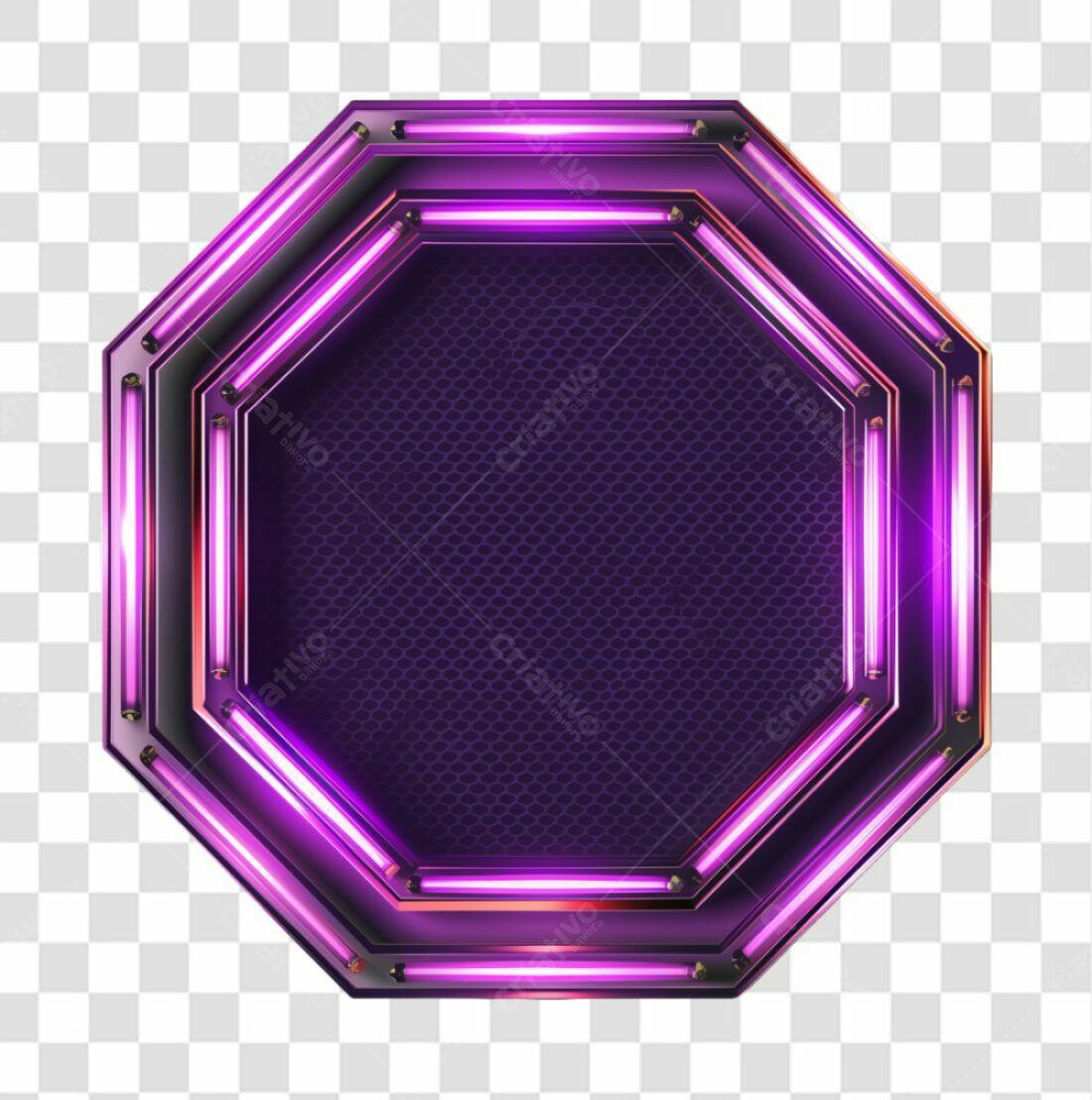 Moldura Octagonal Neon PNG com fundo transparente