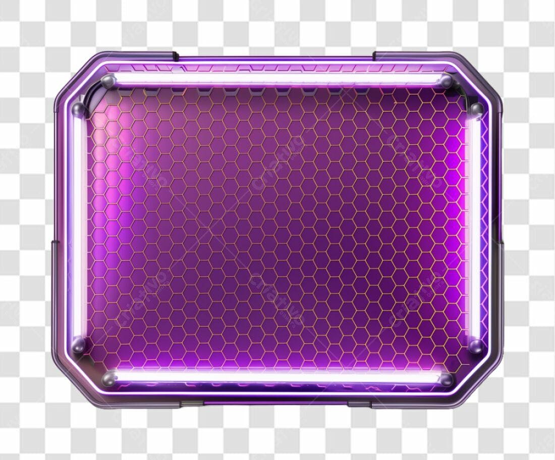 Banner Neon Roxo Hexagonal PNG com fundo transparente