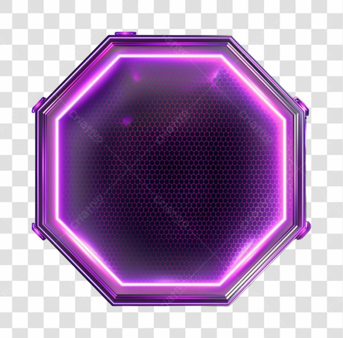 Moldura Octagonal Neon Roxa PNG com fundo transparente
