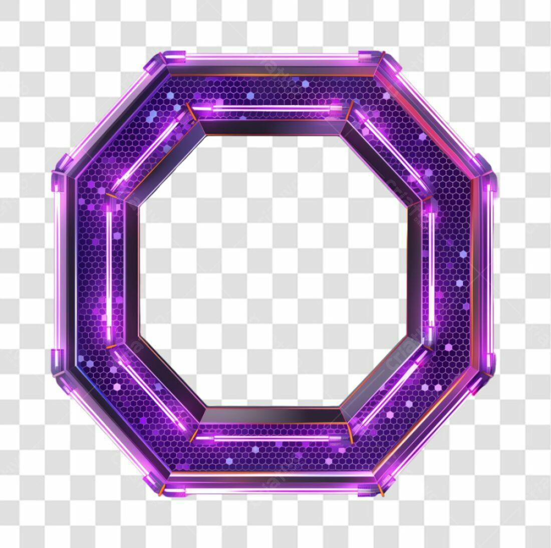 Moldura Octagonal Neon Roxo PNG com fundo transparente