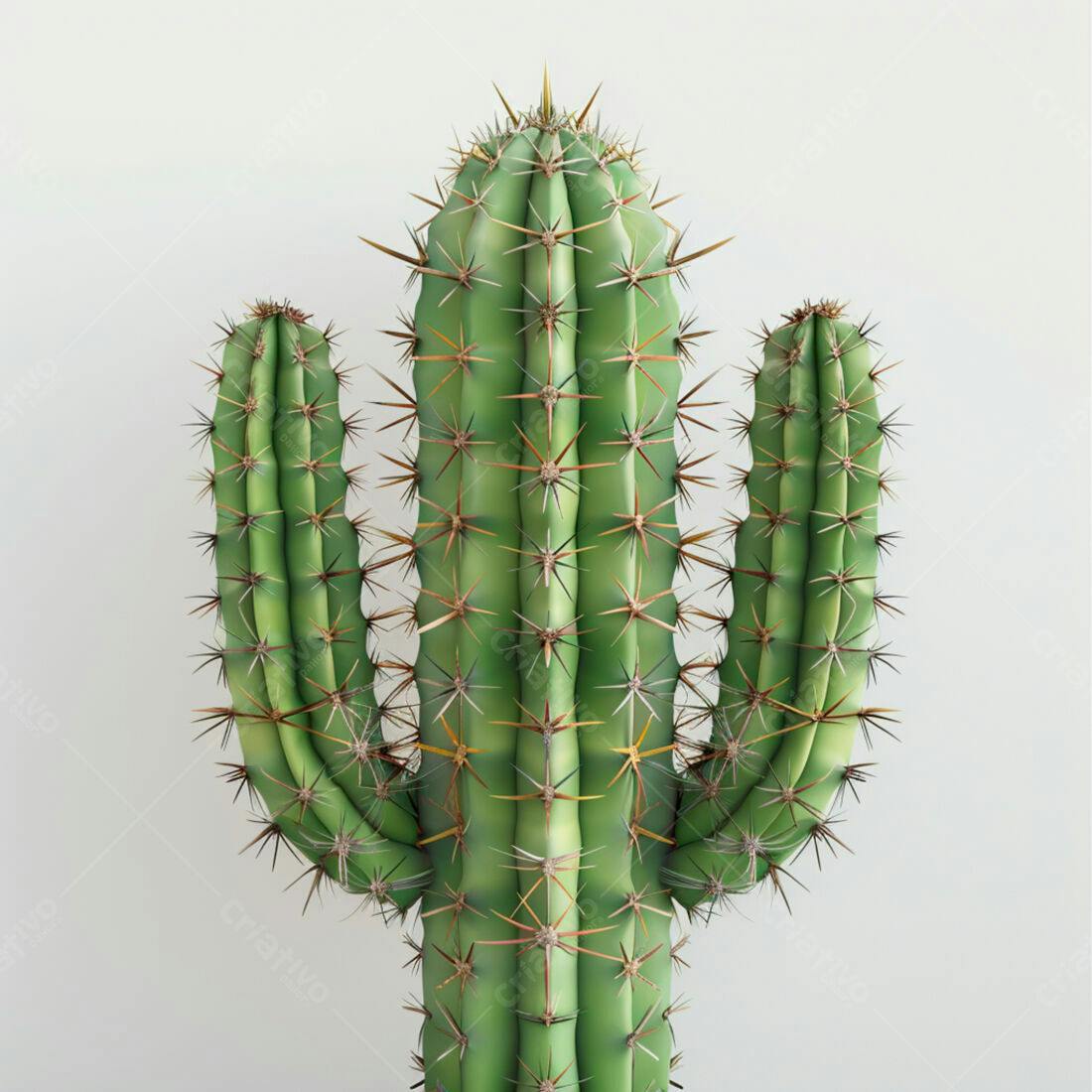 Cacto verde com espinhos fundo branco