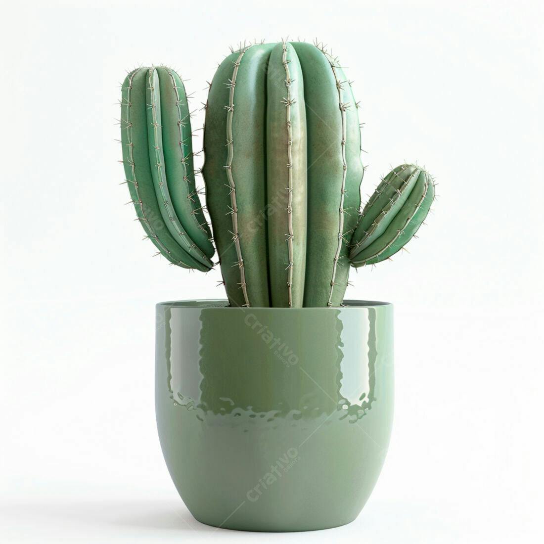 Cacto verde em vaso verde oliva