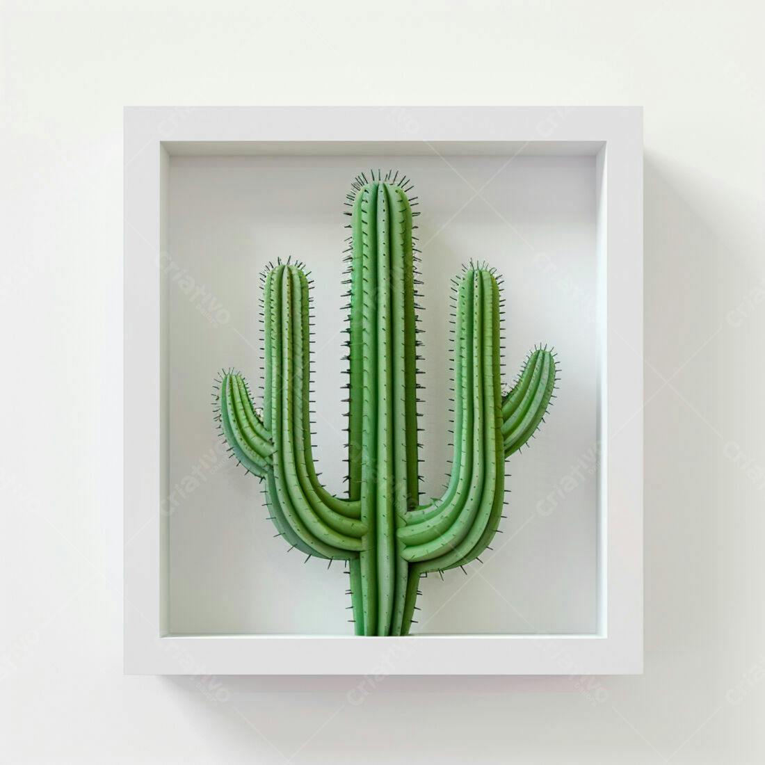 Cacto verde em moldura branca minimalista