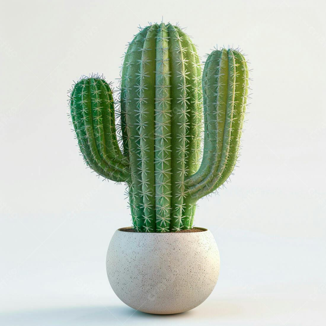 Cacto verde em vaso branco fundo branco