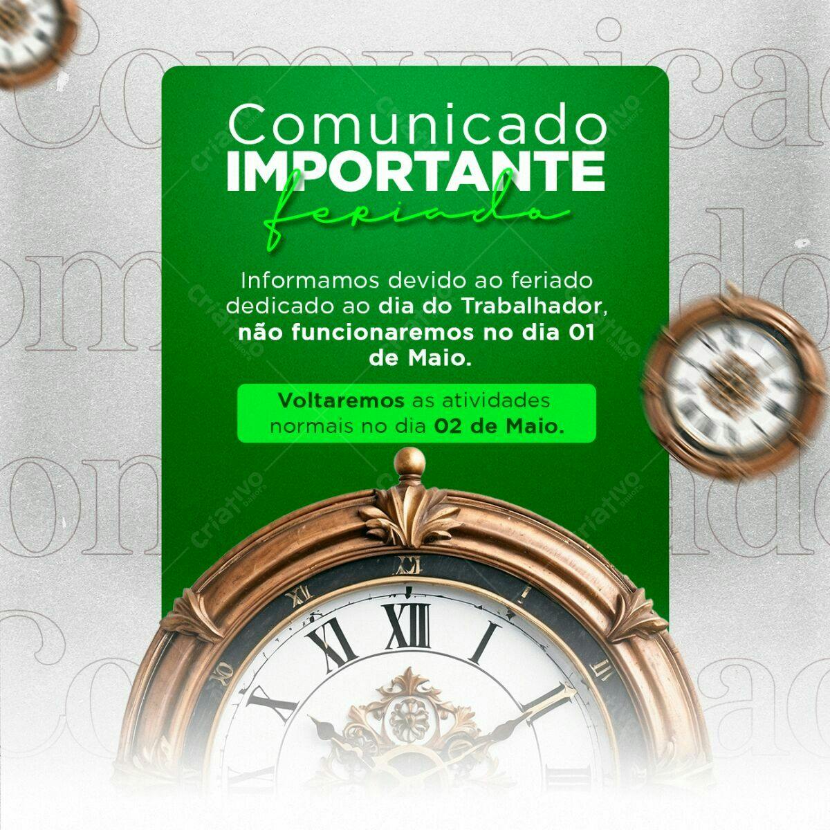 Comunicado Feriado Trabalho PSD Editável