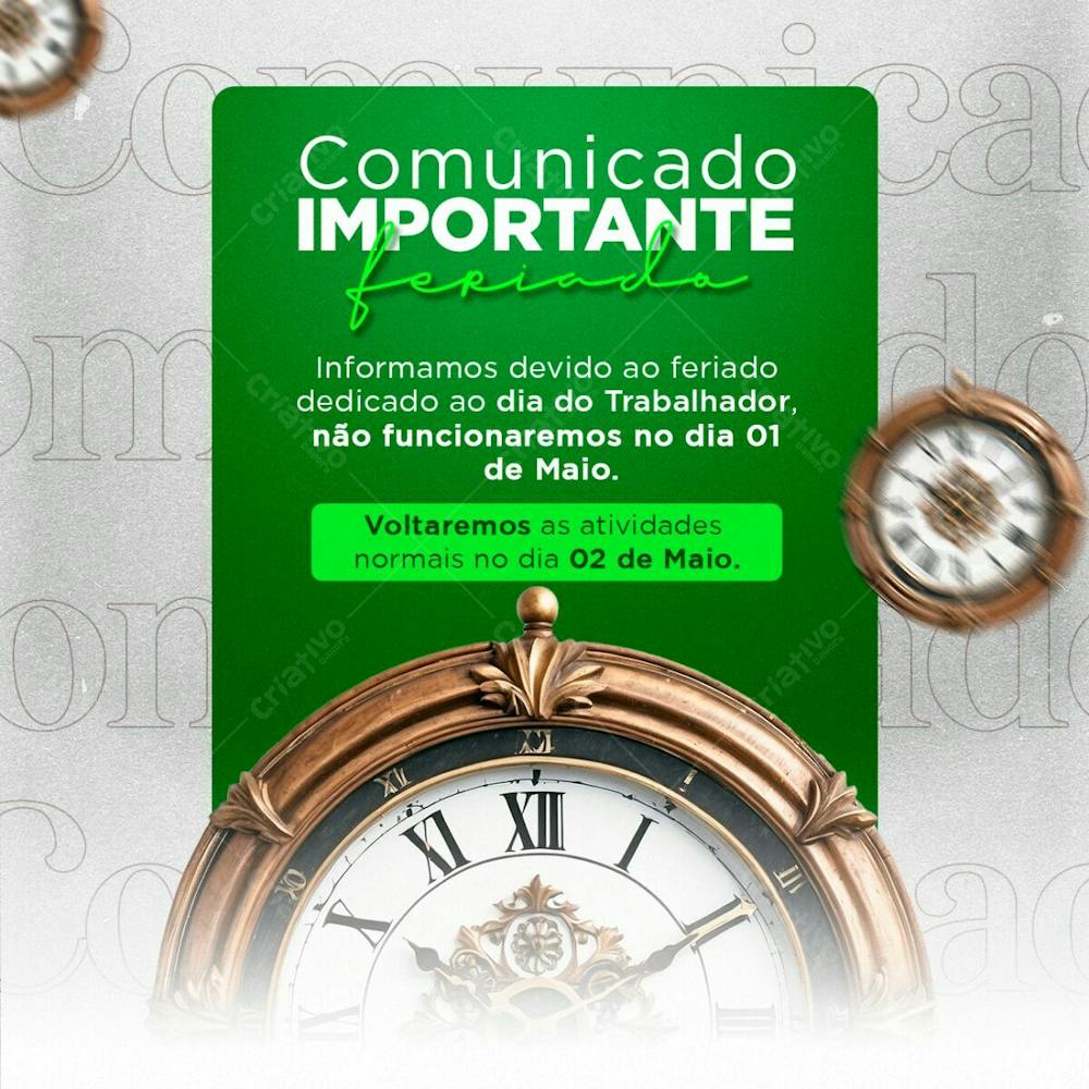 Comunicado  Dia do Trabalhador