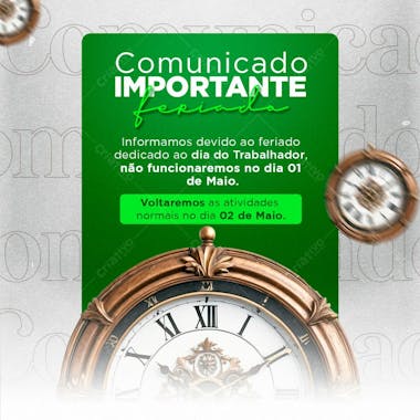 Comunicado dia do trabalhador