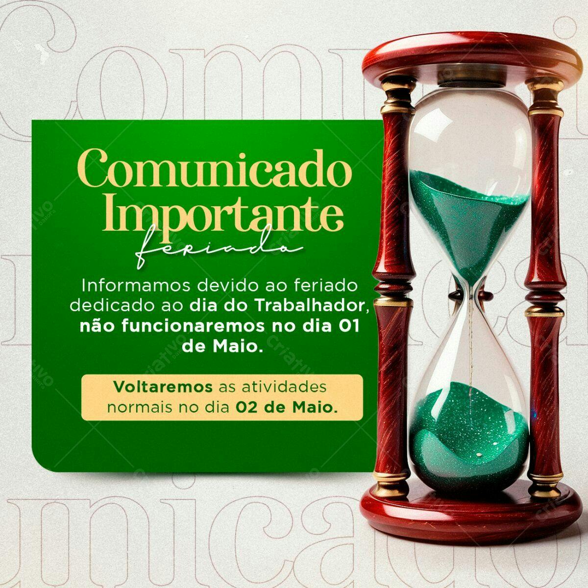 Comunicado Feriado Trabalho PSD Editável