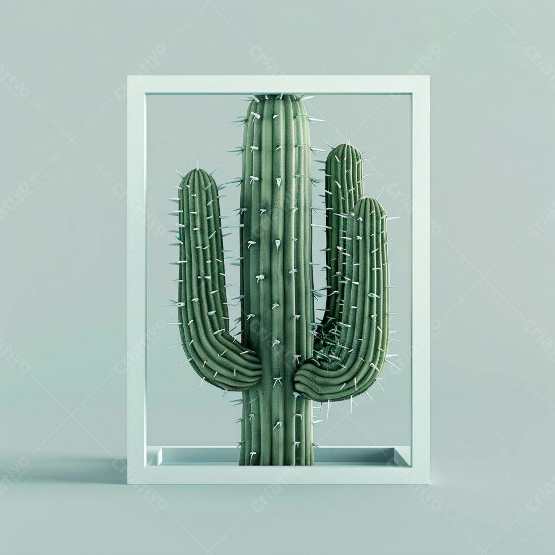 Cacto verde em moldura minimalista