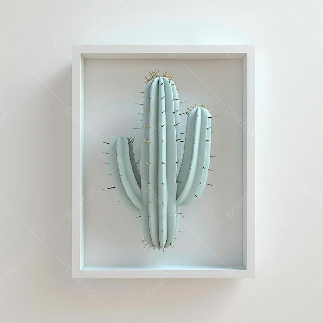 Cacto azul em moldura branca minimalista