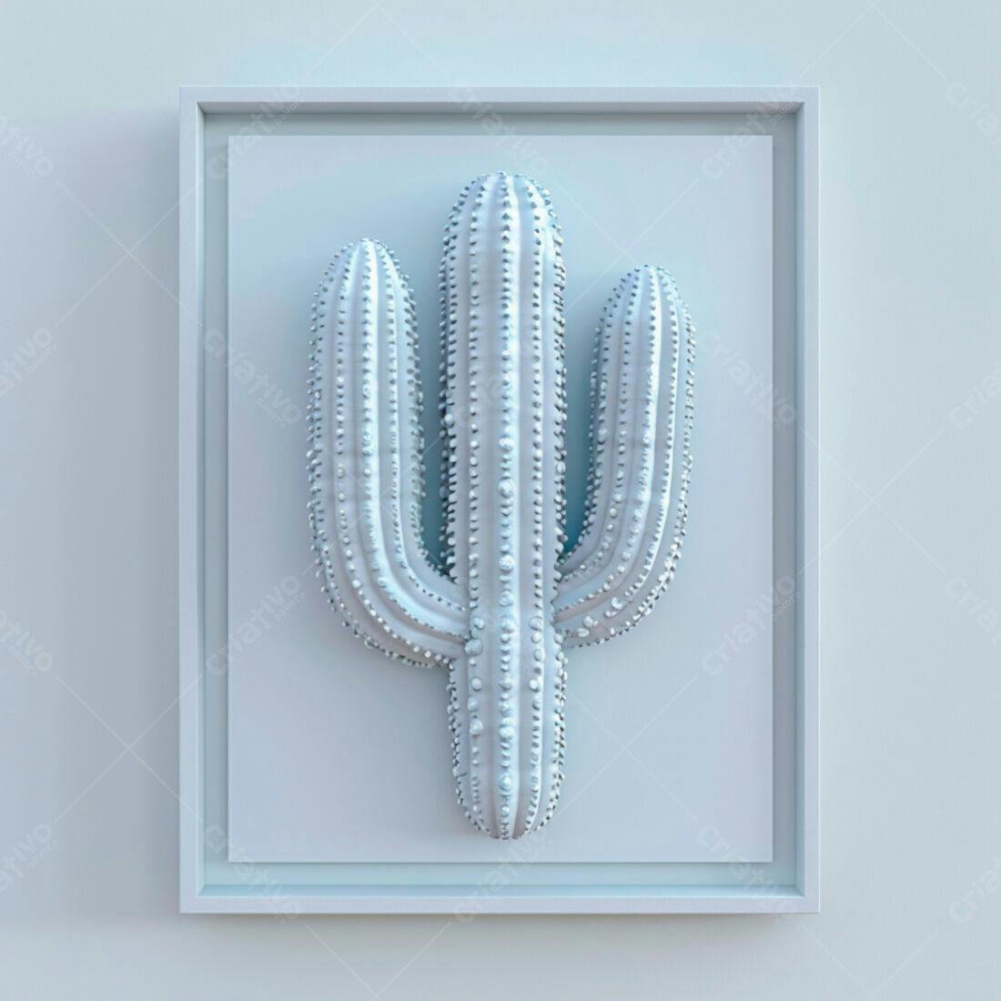 Cacto branco em moldura minimalista