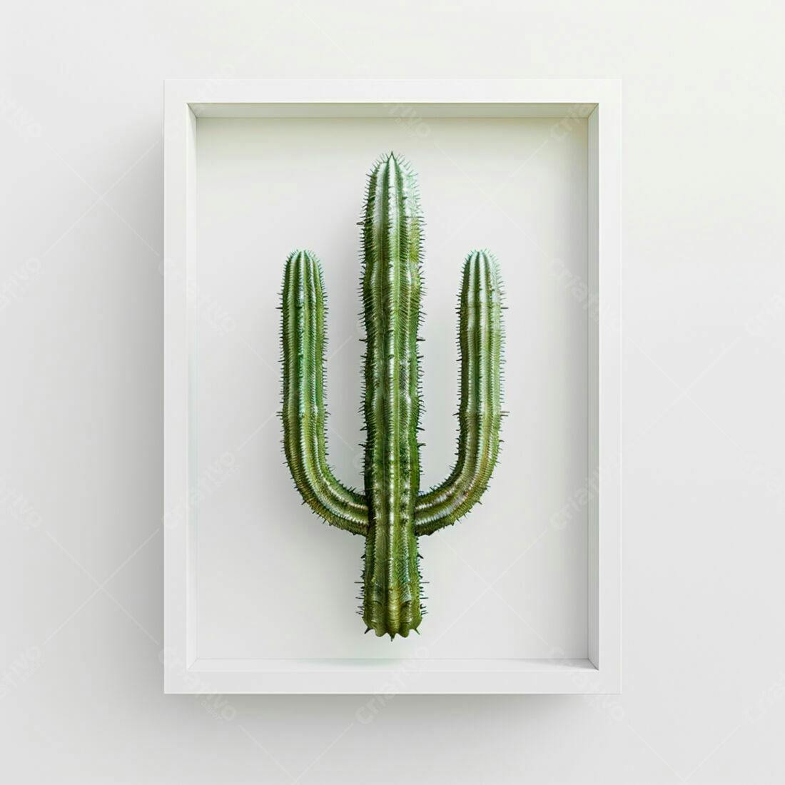 Cacto verde em moldura branca minimalista