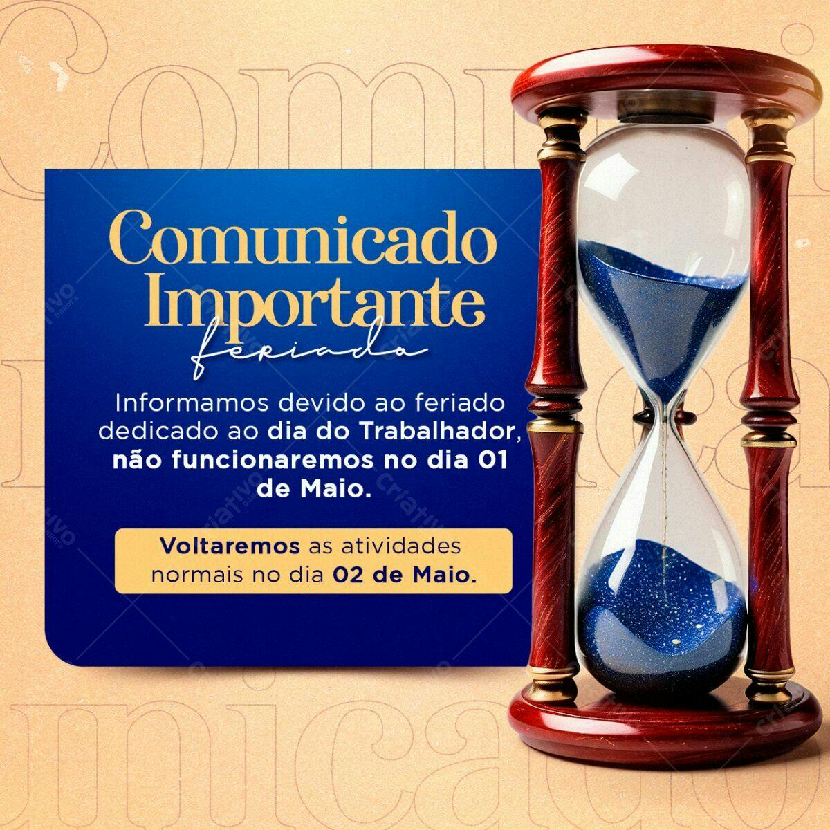 Comunicado Feriado Trabalho PSD Editável
