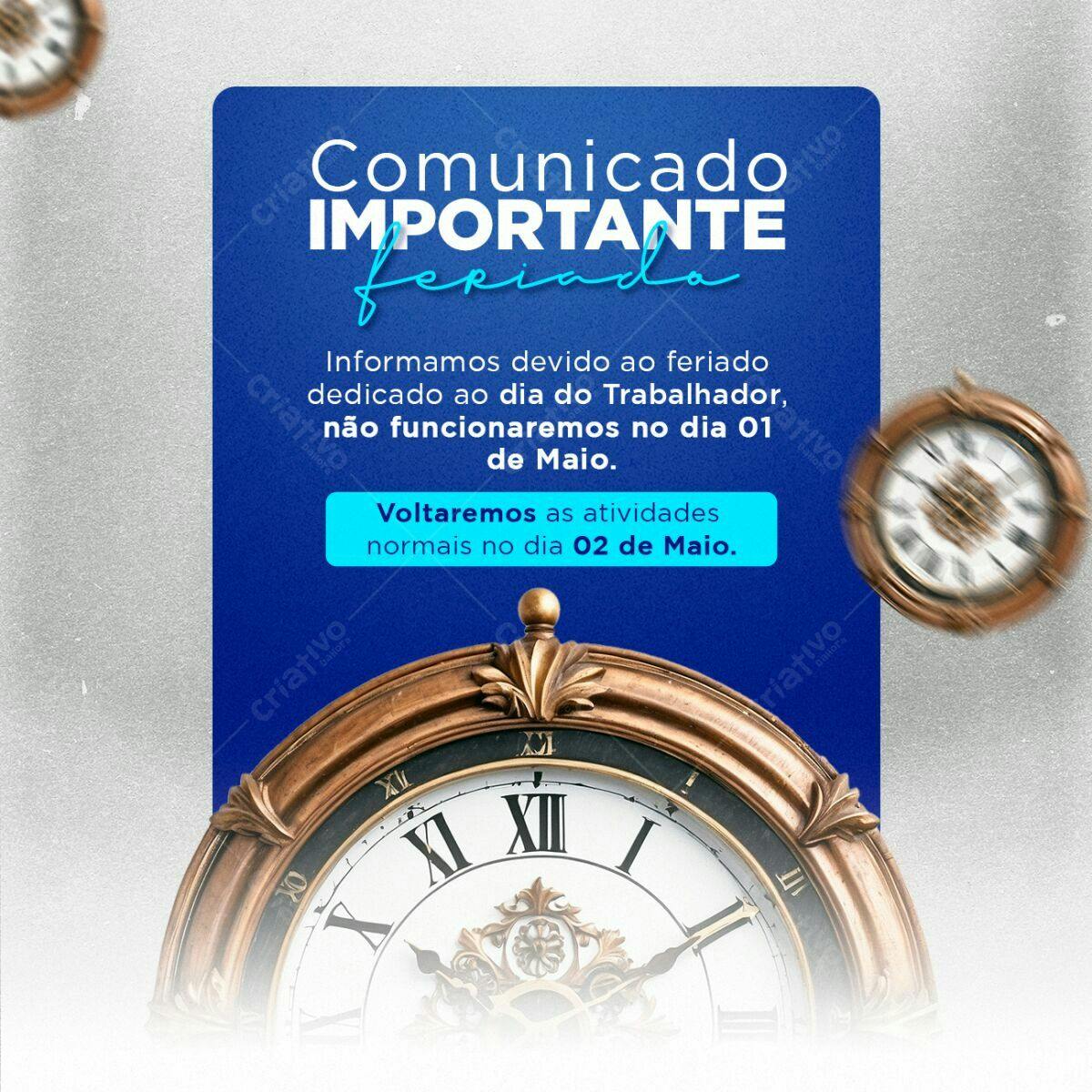 Comunicado Feriado Trabalho PSD Editável