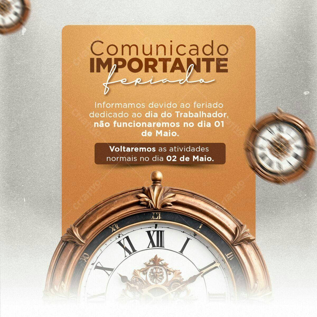 Comunicado Feriado Trabalho PSD Editável