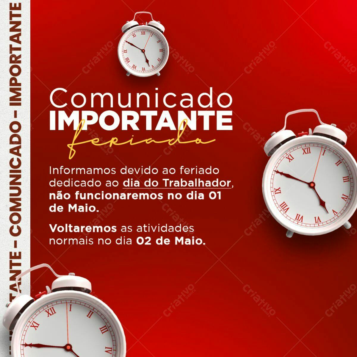 Comunicado Feriado Trabalho PSD Editável