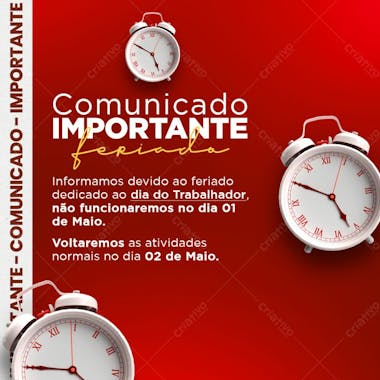 Comunicado dia do trabalhador