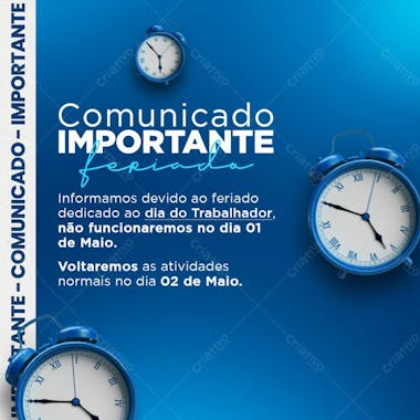 Comunicado dia do trabalhador