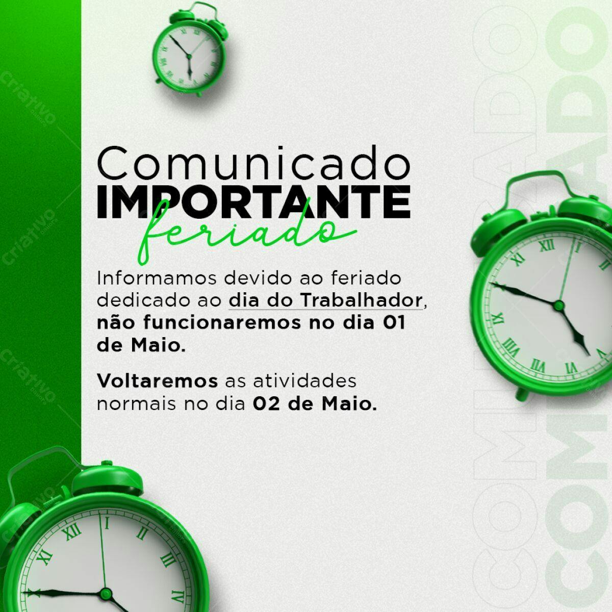 Comunicado Feriado Dia do Trabalho PSD Editável