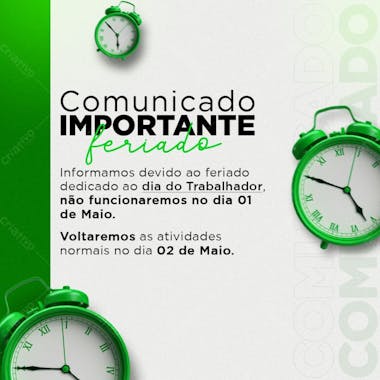 Comunicado dia do trabalhador