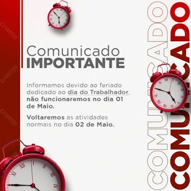 Comunicado dia do trabalhador