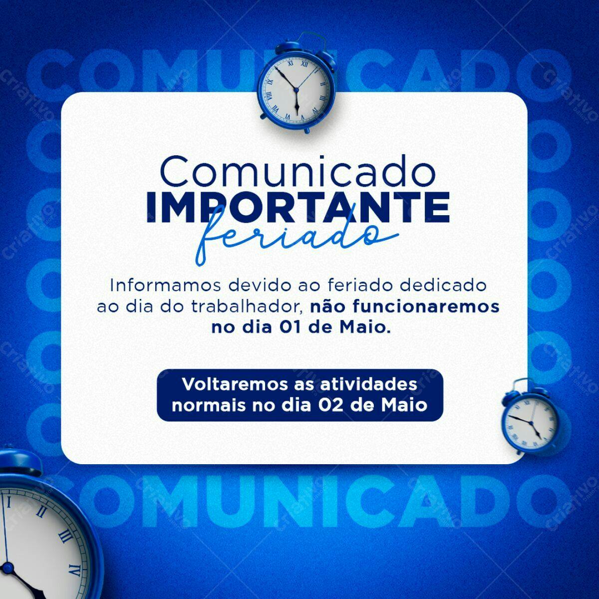 Comunicado Feriado Dia do Trabalho PSD Editável