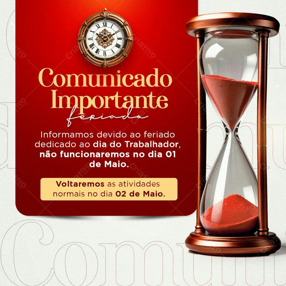 Comunicado Feriado Trabalho PSD Editável