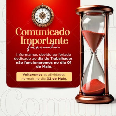 Dia do trabalhador comunicado