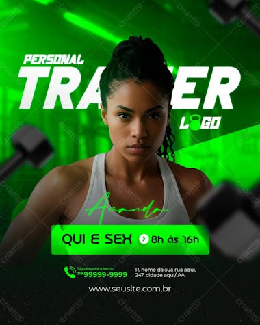 Academia treine como a melhor personal trainer social media psd