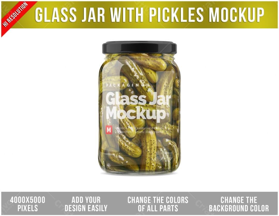 Embalagem para Pickles em Pote de Vidro PSD Editável
