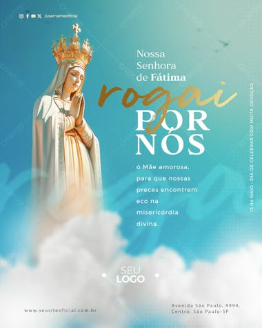 Feed data comemorativa dia de nossa senhora de fátima ó mãe amorosa psd editável