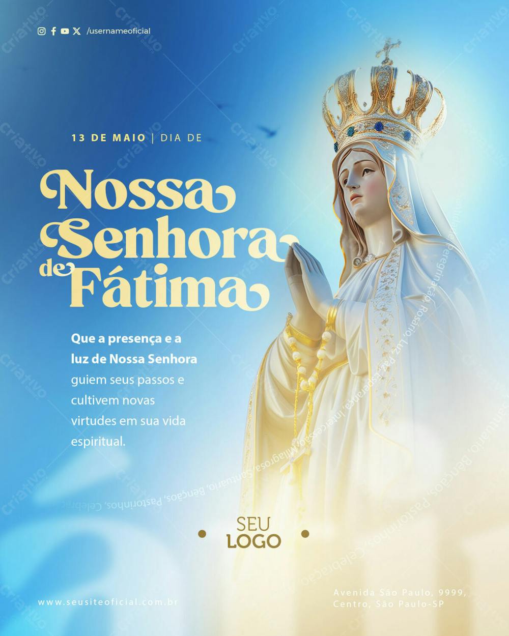 Feed Data Comemorativa Dia De Nossa Senhora De Fátima Presença E Luz Psd Editável