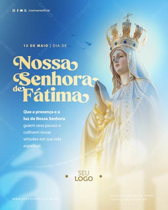 Feed data comemorativa dia de nossa senhora de fátima presença e luz psd editável