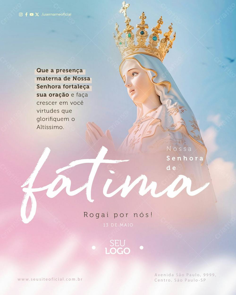 Feed Data Comemorativa Dia De Nossa Senhora De Fátima Que A Presença Materna Psd Editável