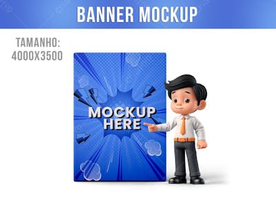 Menino Apontando Para Placa Mockup 