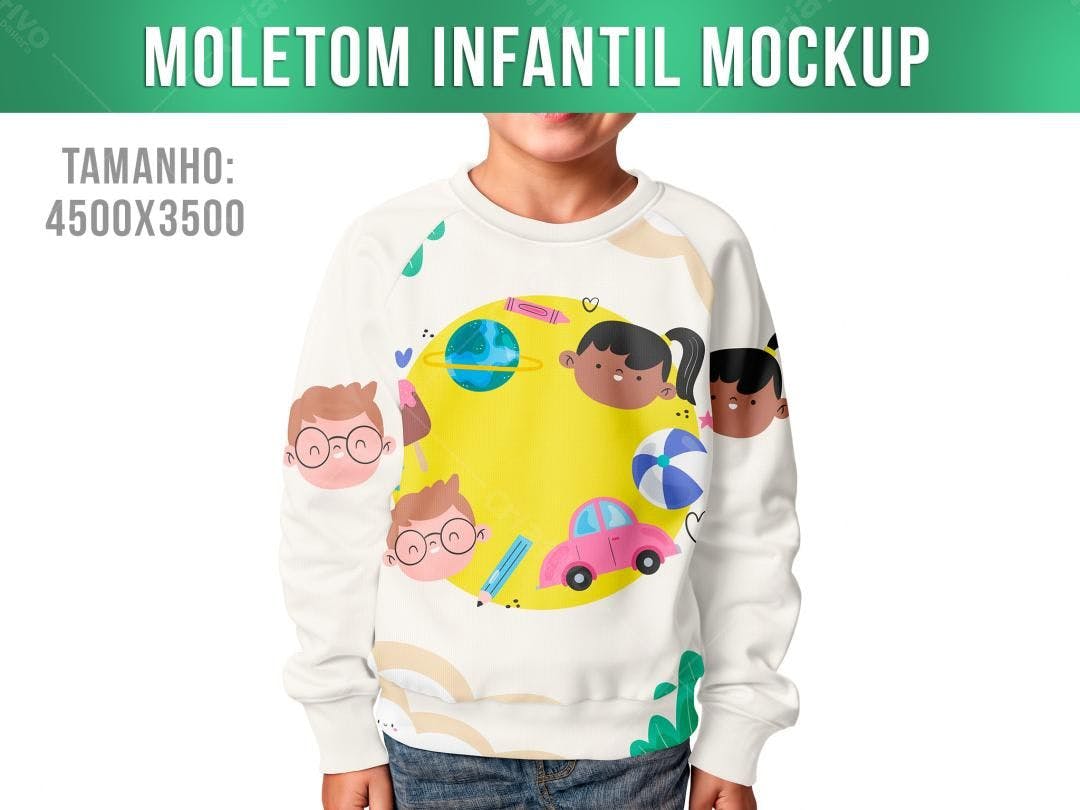 Mockup de Moletom Infantil com Design Colorido e Ilustrações Divertidas