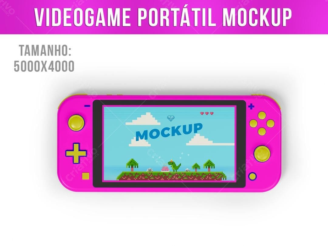 Mockup de Videogame Portátil Rosa e Amarelo - Estilo Pixel Art