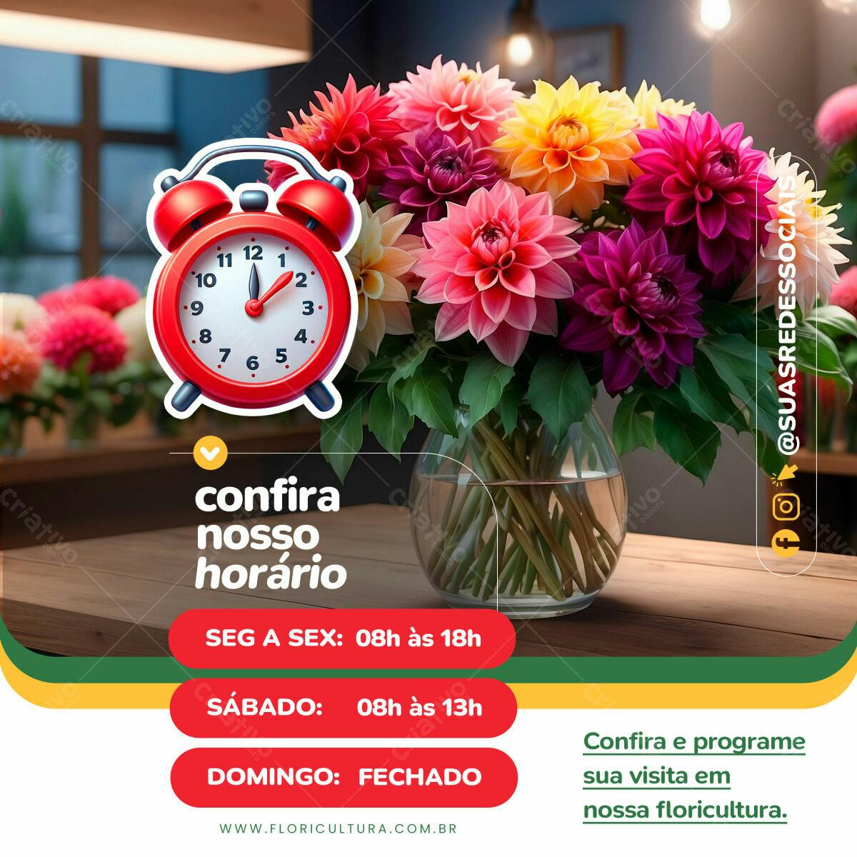 Flyer Horário Floricultura PSD Editável
