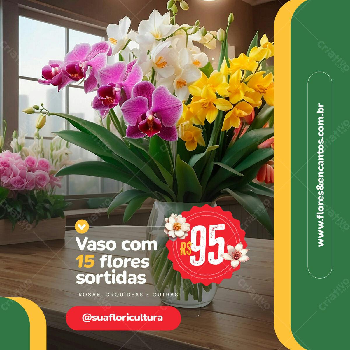 Flyer para Floricultura com Orquídeas e Rosas PSD Editável
