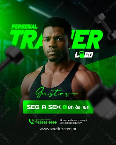 Academia personal trainer contratado horário social media psd