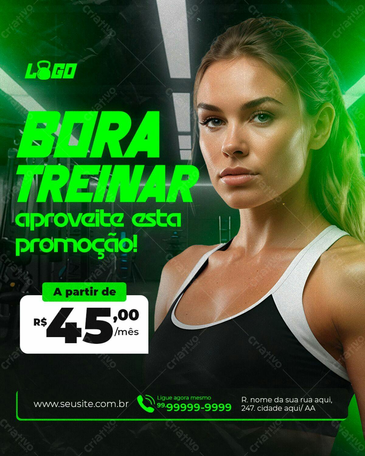 Flyer Academia Promoção Bora Treinar PSD Editável