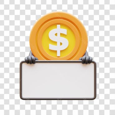 Png personagem de moeda de dinheiro 3d segurando papel em branco grátis
