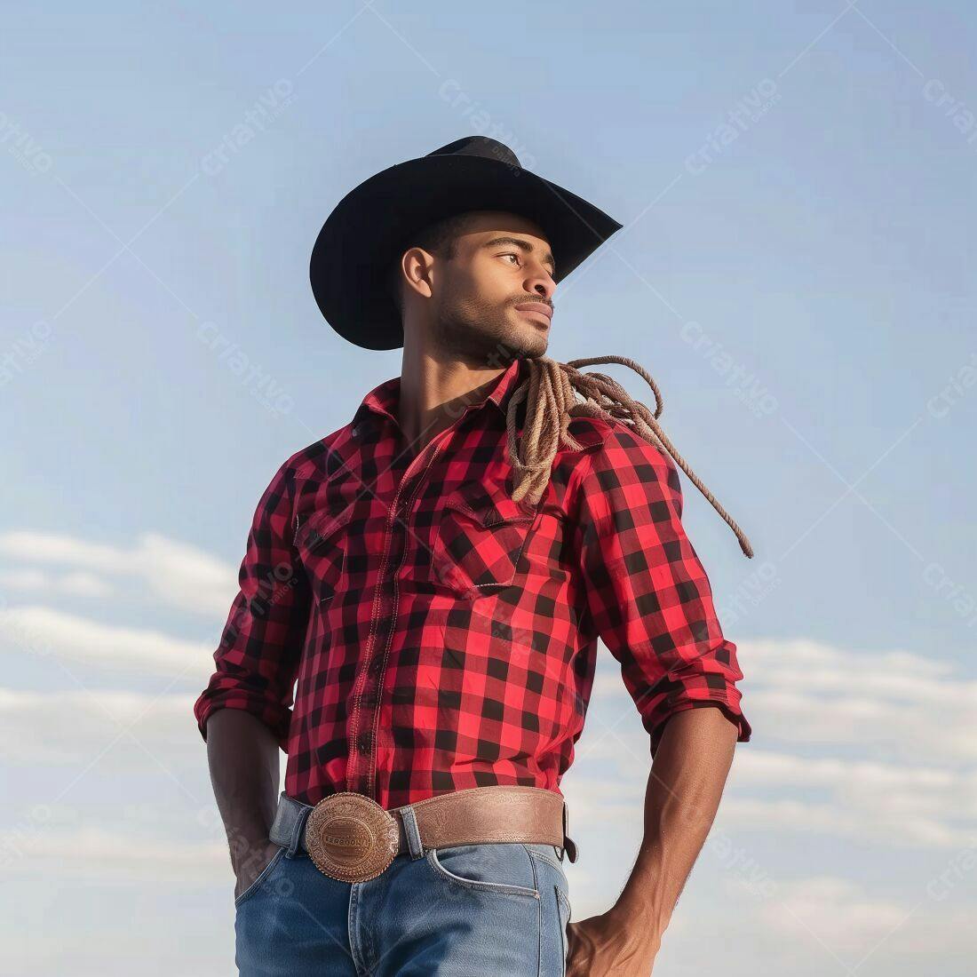 Cowboy negro em cenário campestre