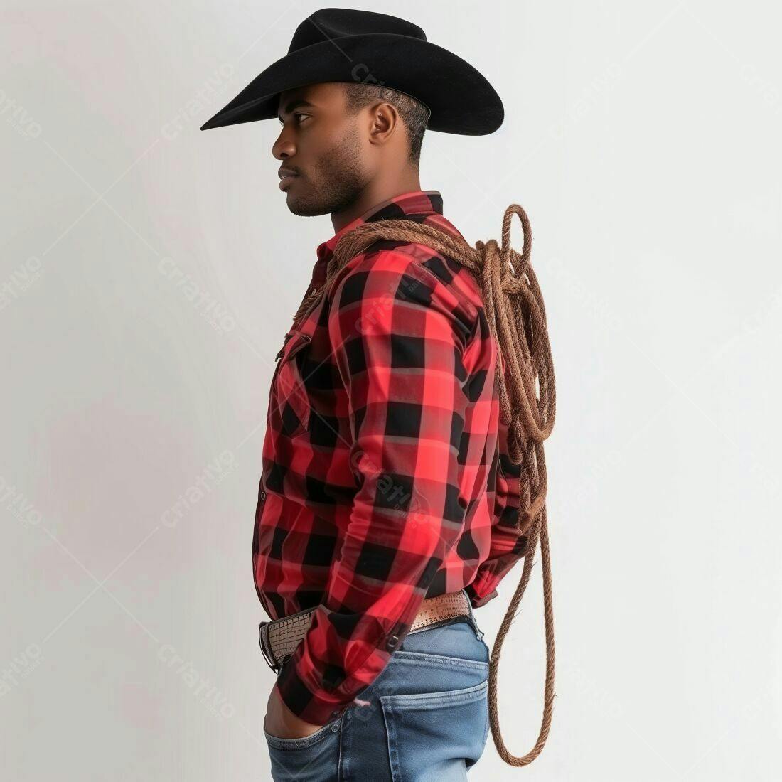 Cowboy negro com corda e chapéu